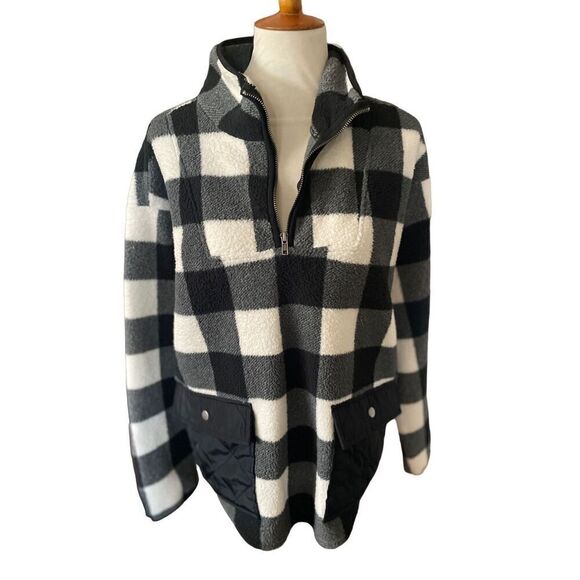 Como Vintage Black and White Checkered Half Zip Mock Collar Pullover Size XL - Picture 2 of 12